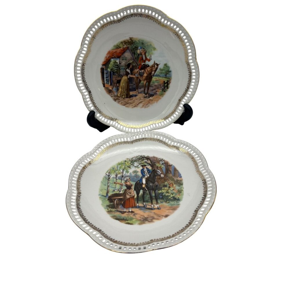 Vintage Schumann Bavaria 7.5" Plates Horseback Rider Scenes Germany
